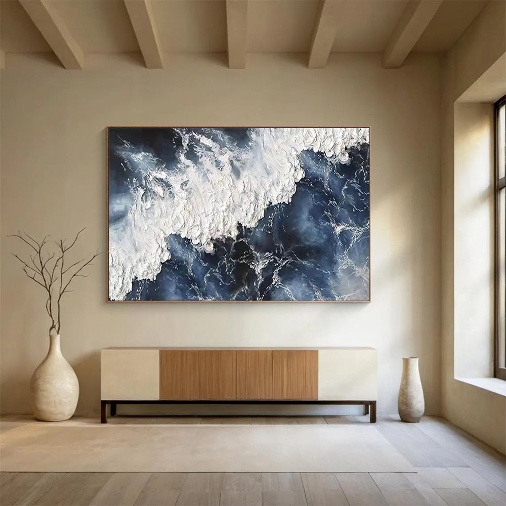 Textured Blue and White Waves - Impasto Seascape Painting On Canvas DLZ250