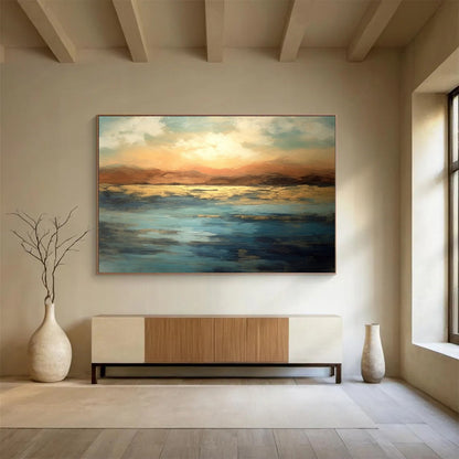 “Sunset - Colored Lake And Mountains” Abstract Landscape Painting On Canvas DLZ055