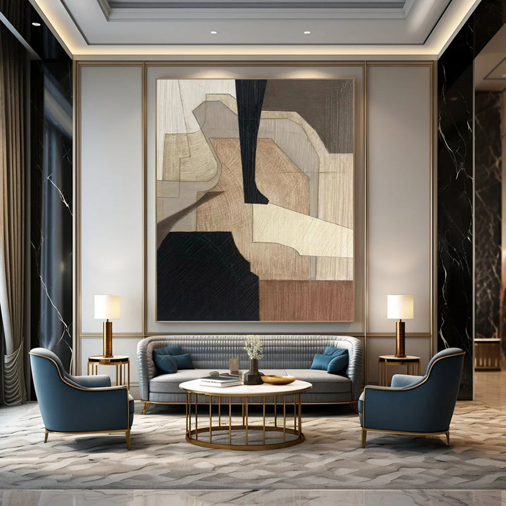 “Wood - Textured Geometric Abstraction” - Minimalist Abstract Painting On Canvas DKH1071