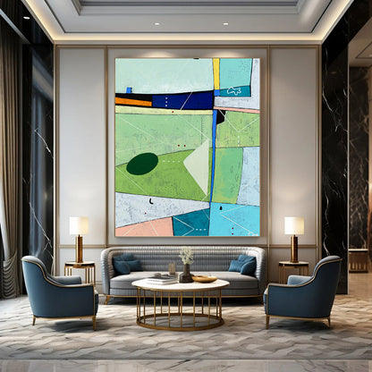 “Green - Dominant Abstract with Colorful Geometric Shapes” - Vibrant Abstract Landscape - Inspired Painting On Canvas DKH1104