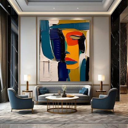 “Abstract Face: Bold Color Block Portrait” - Modernist Figurative Acrylic on Canvas CT1907