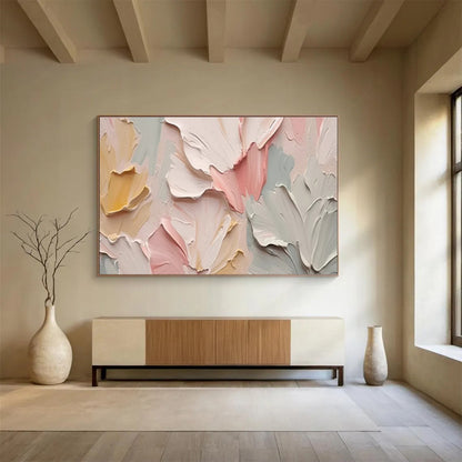 Textured Pastel Flower Petals Painting On Canvas DKH667