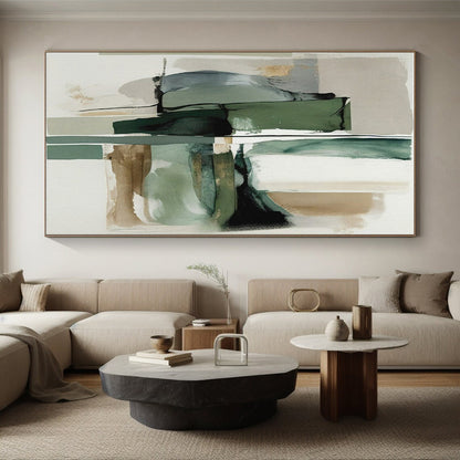 Muted Green, Blue & Brown Shapes, “Nature’s Harmony” - Abstract Geometric Acrylic Painting CT0758