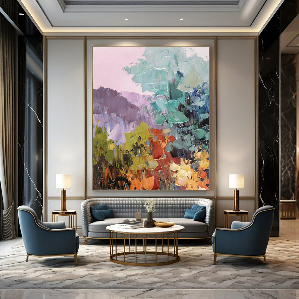 Pastel Mountainscape in Soft Hues - Impressionistic Landscape Painting On Canvas DKH1278