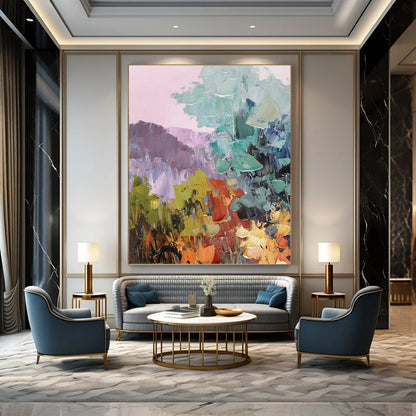Pastel Mountainscape in Soft Hues - Impressionistic Landscape Painting On Canvas DKH1278