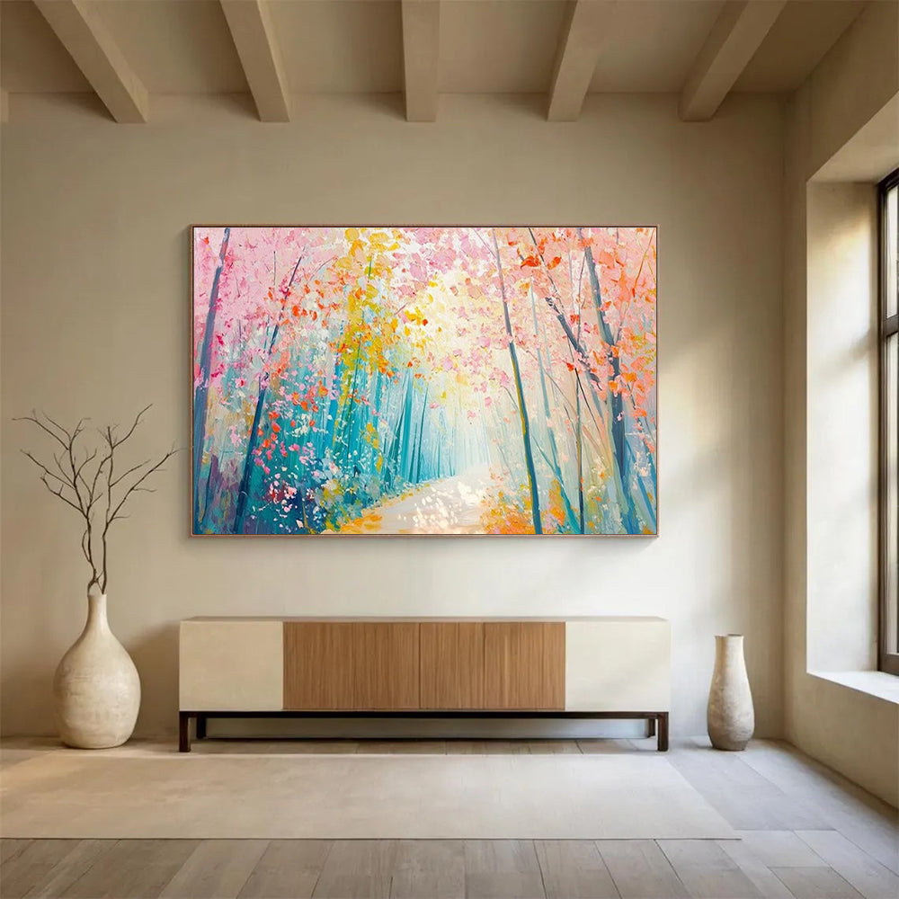 “Pastel Forest Path” - Dreamy Landscape Painting On Canvas DKH814