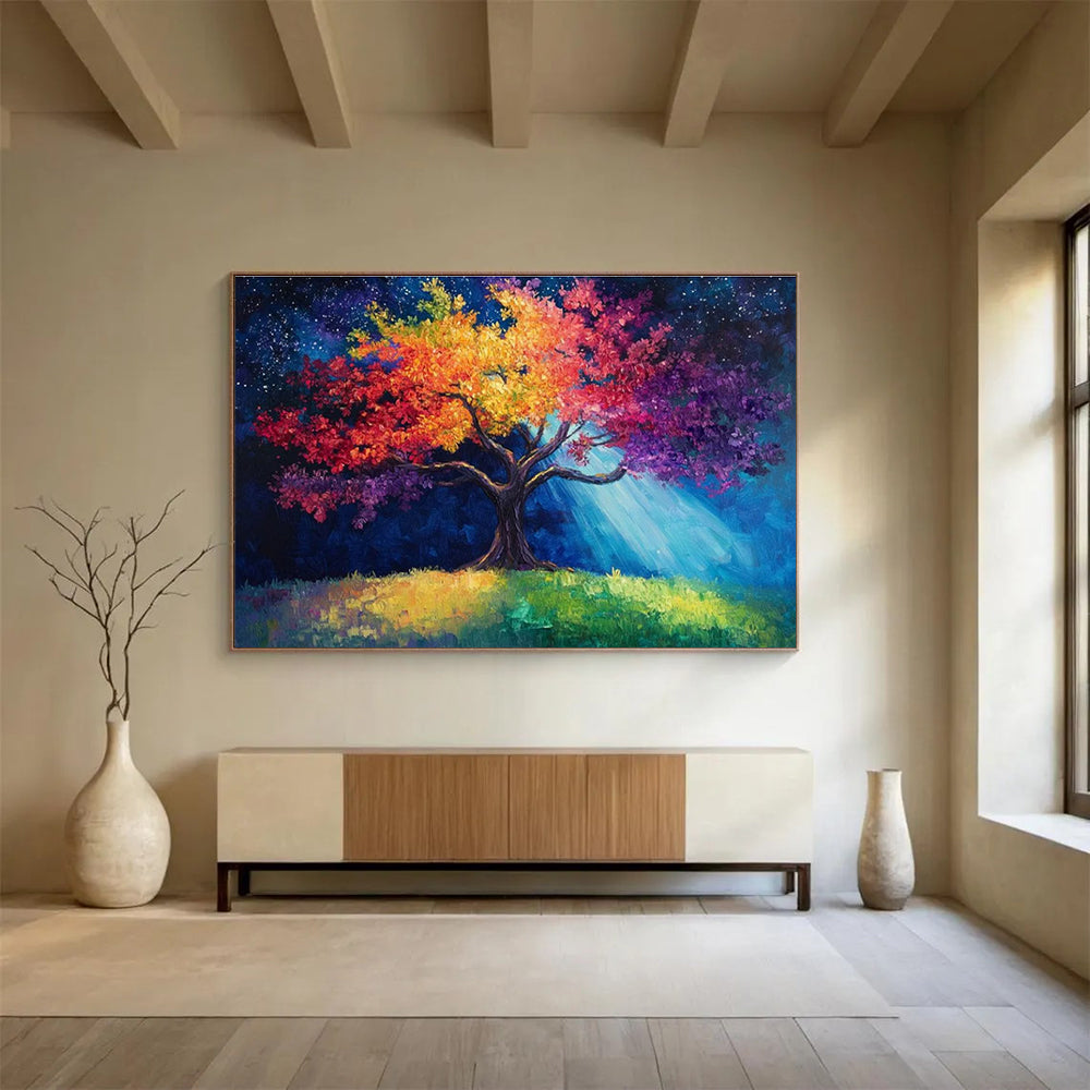 “Colorful Tree Under Starry Sky” - Fantasy Landscape Painting On Canvas DKH813
