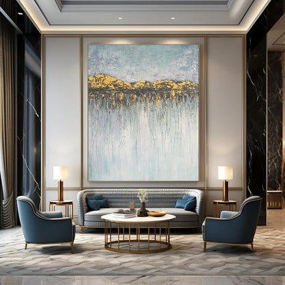 “Gold - Drenched Mountain Reflections” – Textured Abstract Landscape CT2077