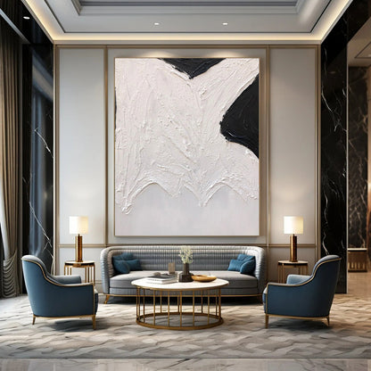 “Black, White Textured Shapes ‘Abstract Wings’” - Impasto Abstract Painting On Canvas DTP405