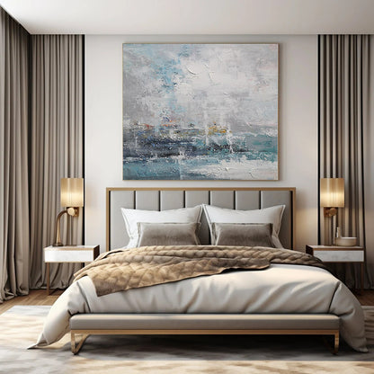 “Soft Blue and Gray Textured Seascape” – Impasto Seascape Painting CT1117