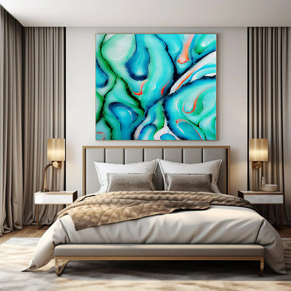 Turquoise, Green, and Red Swirls - Abstract Fluid Art CT1222