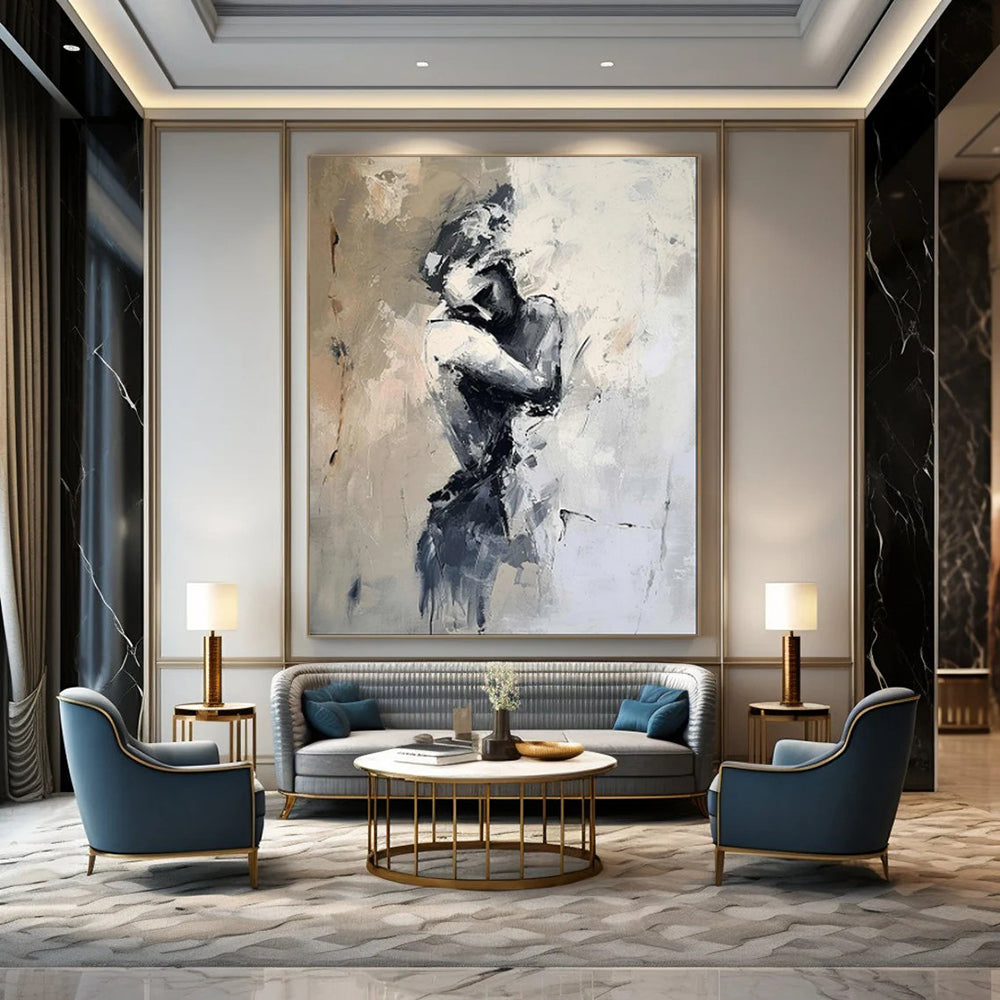 Monochrome Tones, Contorted Figure - "Inner Struggle" - Abstract Figurative Painting CT1832