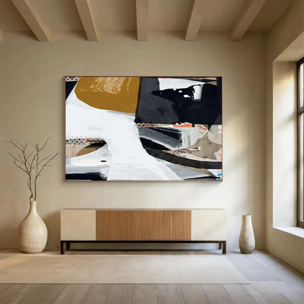 “Abstract Collage of Shapes and Colors” Modernist Mixed - media Painting On Canvas DLZ127