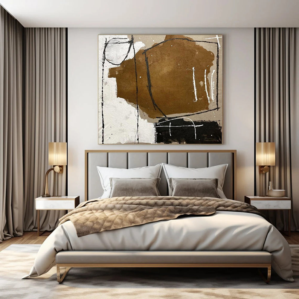 “Brown, Black, White Textured Abstraction” – Mixed - Media Abstract Art CT1125