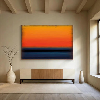 “Orange - Blue Abstract Sunset” Abstract Color - Field Painting On Canvas DKH449