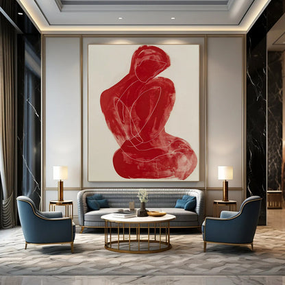 “Red Line Figure” - Minimalist Abstract Figure Painting On Canvas CT2228