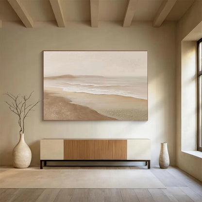 “Beige Seaside Serenity” Impressionist - Style Landscape Painting On Canvas DKH526