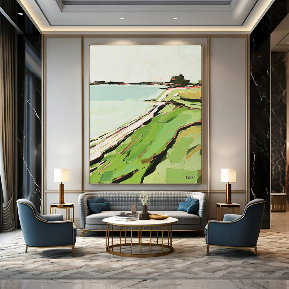 “Abstract Coastal Landscape” – Modern Impressionistic Oil Painting On Canvas CT2147