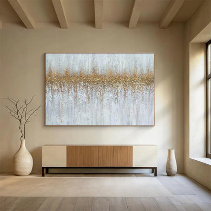 Textured Gold and White Abstract Painting On Canvas DKH302