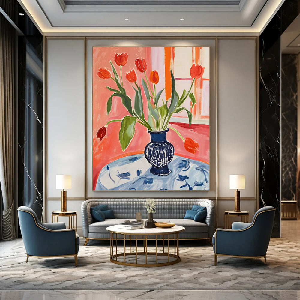 “Tulips in Vase” - Colorful Still - life Painting On Canvas CT2229