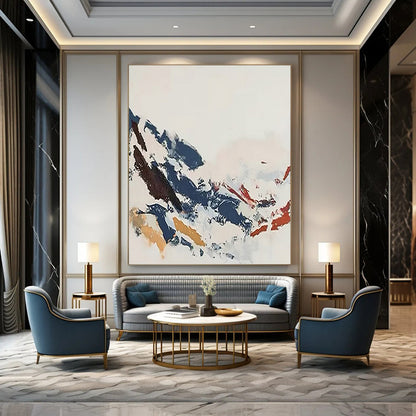 “Colorful Chaos” - Blue, Brown, Orange & Red Abstract Splashes Painting On Canvas DKH1548