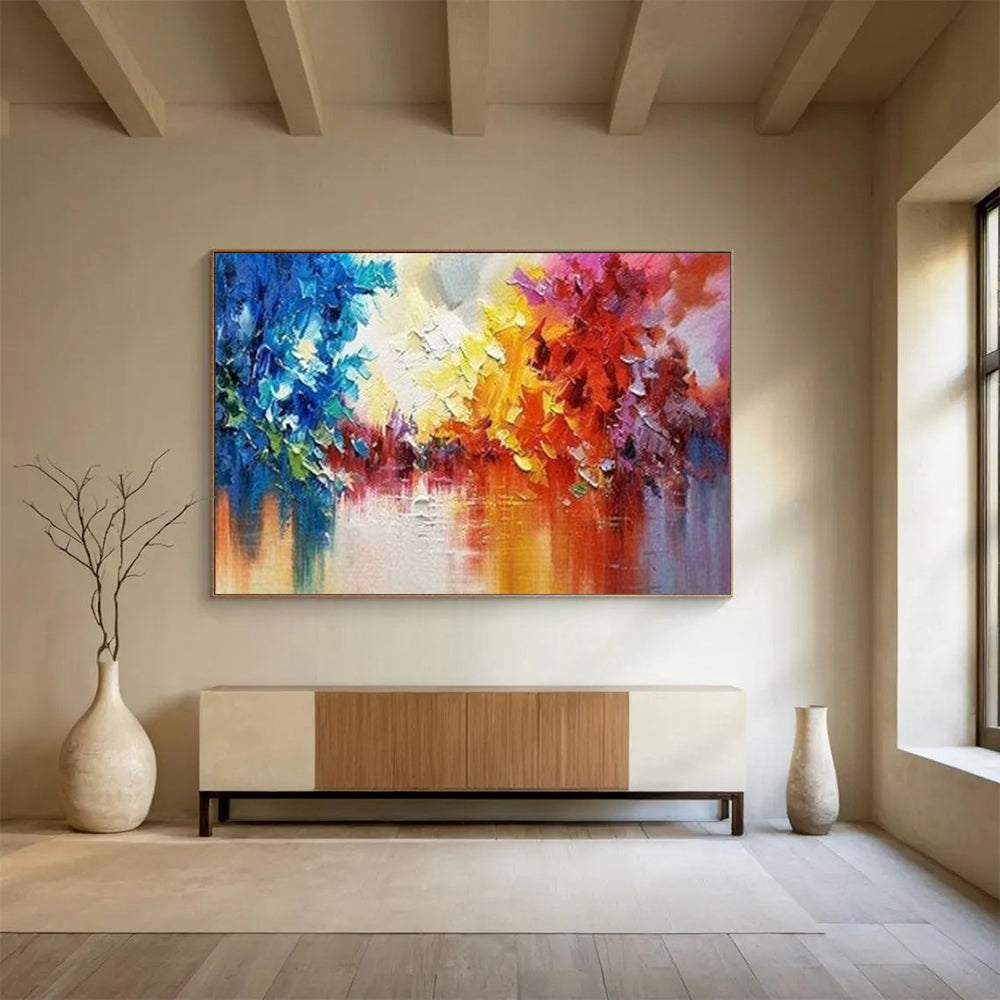 Colorful Abstract Forest Reflection - Expressionist Landscape Painting On Canvas DLZ186