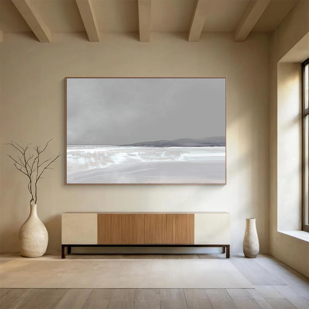 “Serene Gray and White Horizon” Abstract Landscape Painting On Canvas DLZ137