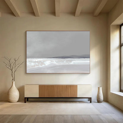 “Serene Gray and White Horizon” Abstract Landscape Painting On Canvas DLZ137