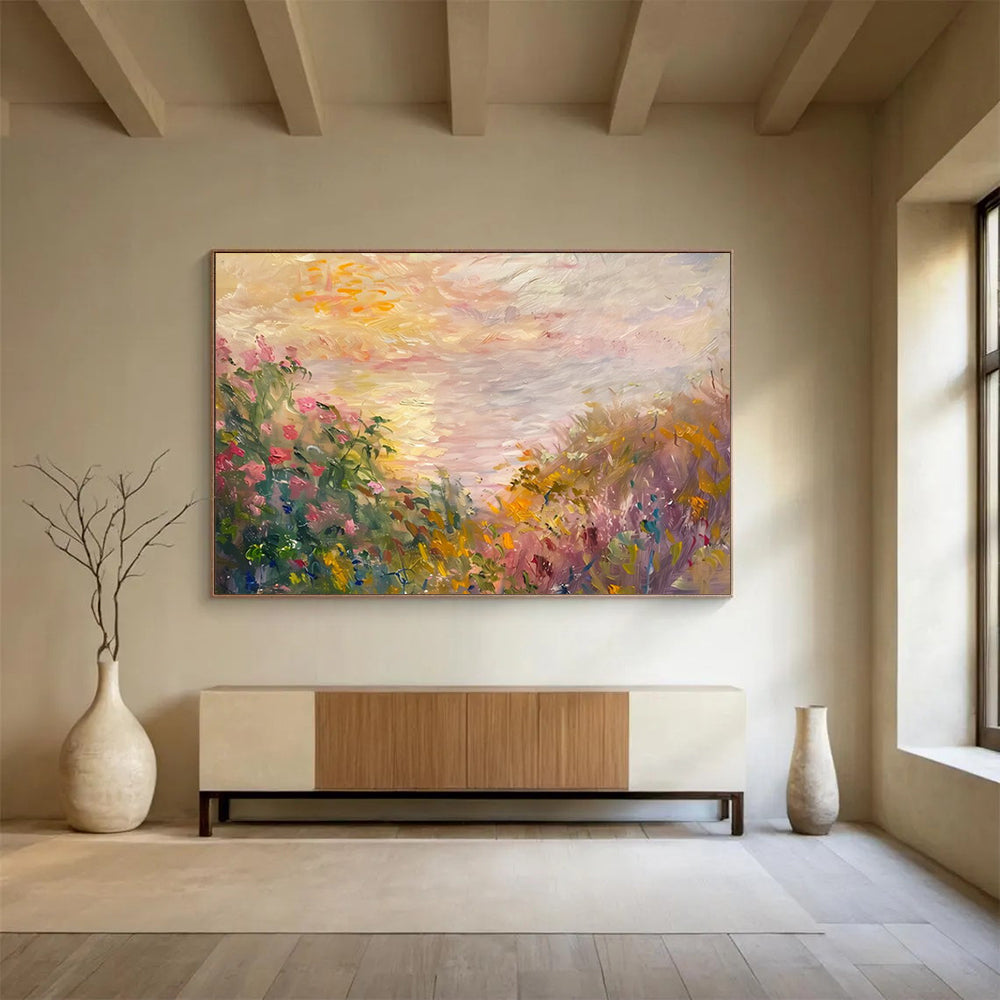 Pastel Meadow at Dusk - Impressionist Landscape Painting On Canvas DLZ195