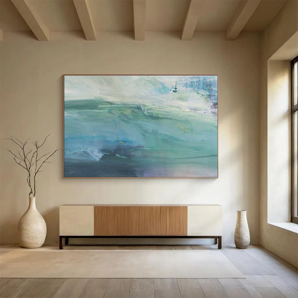 “Turquoise Abstract Seascape” Abstract Impressionist Painting On Canvas DKH417