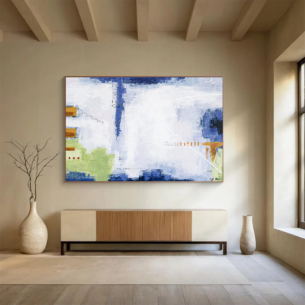“Blue - Green Abstract Layers” Abstract Acrylic Painting On Canvas DKH555