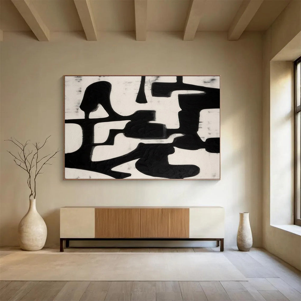 “Black - White Minimalist Forms” Abstract Painting On Canvas DLZ063