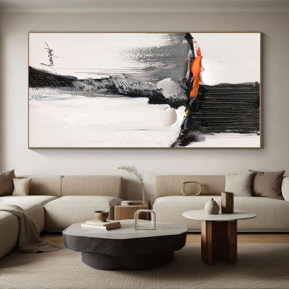 “Black - White - Orange - Gray Textured Figure” ，Abstract Acrylic Painting CT0791
