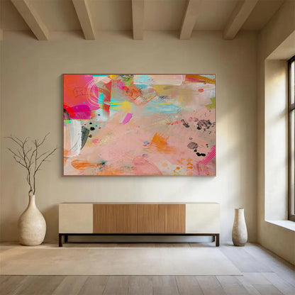 Colorful Collage - Style Abstract “Vibrant Collage Carnival” Painting On Canvas DKH079