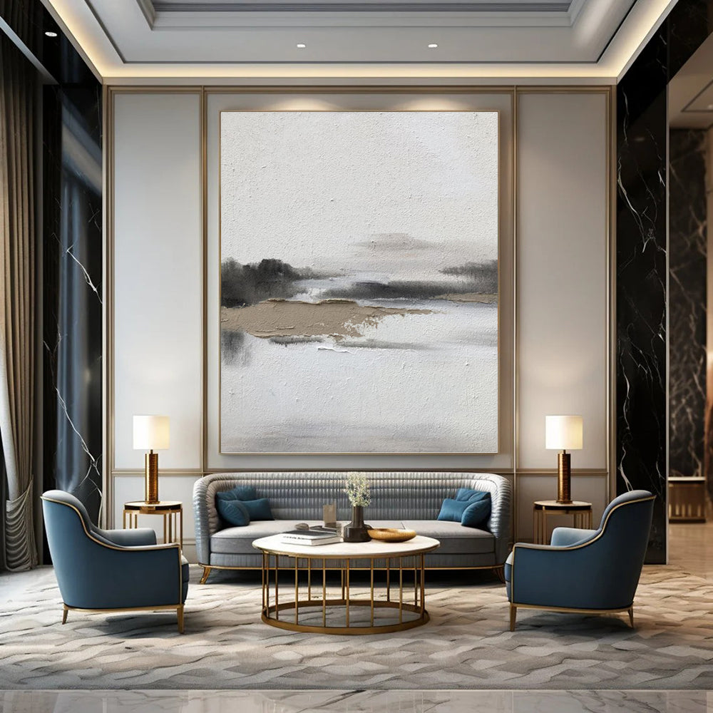 “Neutral Textured Waterscape” - Abstract Landscape Painting On Canvas DKH1672