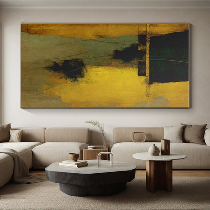Gold, Green & Brown Abstract Forms, “Earthy Elegance” - Mixed - Media Abstract Painting CT0754