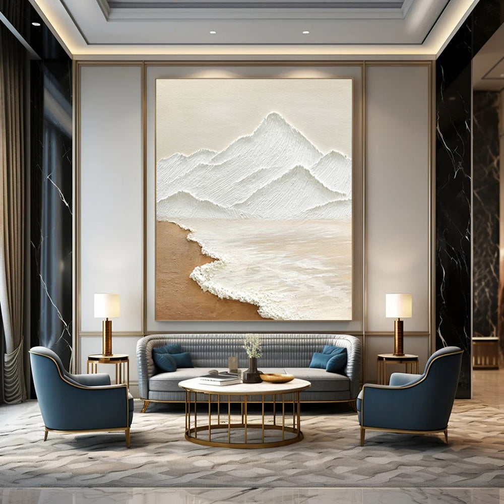 “Textured Mountain - White, Beige 3D Landscape” Painting On Canvas DTP273