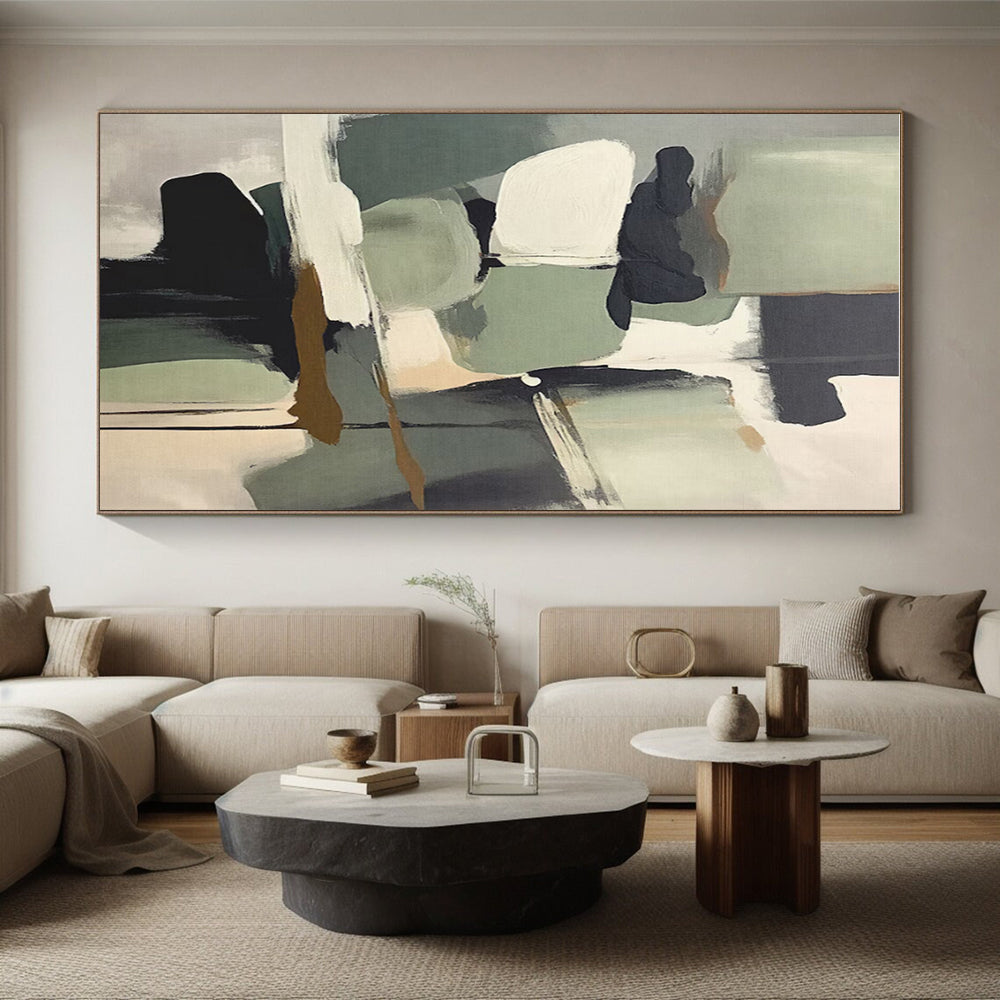 Muted Green, Gray & Black Shapes, “Nature’s Palette” - Abstract Expressionist Acrylic Painting CT0748