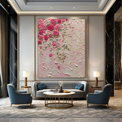 “Textured Pink Roses” - Impasto Floral Painting CT1985