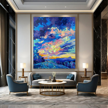 “Vibrant Sunset Road” – Impressionistic Landscape Painting On Canvas CT2112