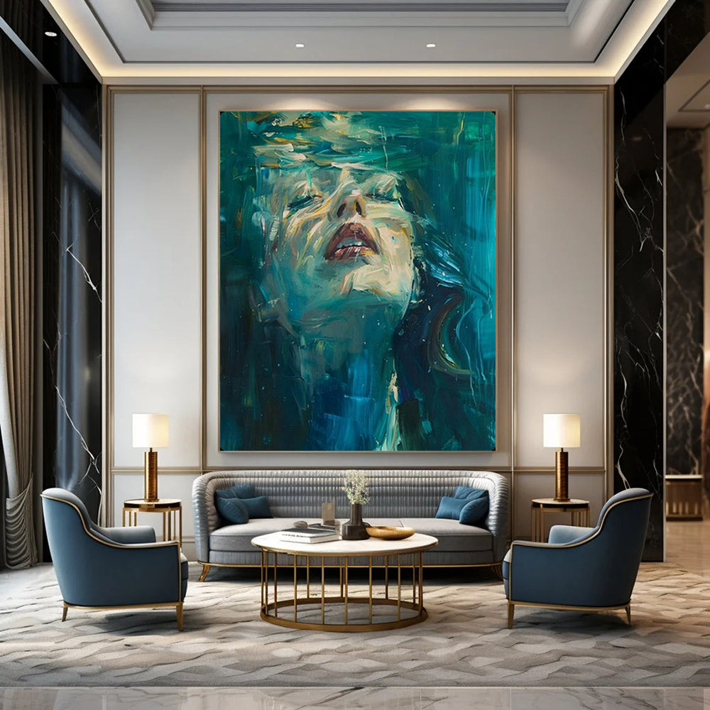 “Underwater Serenity in Teal” – Impasto Portrait Painting On Canvas CT2121