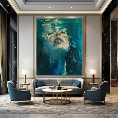 “Underwater Serenity in Teal” – Impasto Portrait Painting On Canvas CT2121