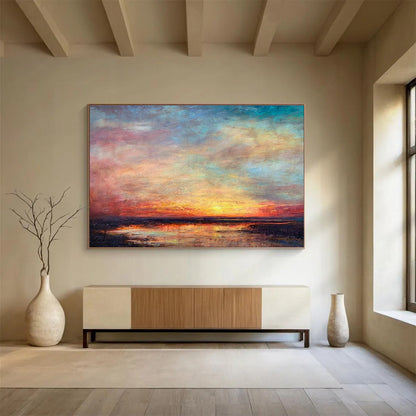“Vibrant Colorful Sunset Sky” - Expressive Landscape Painting On Canvas DKH776