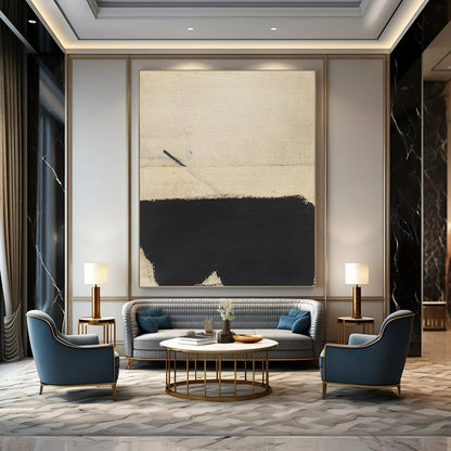 Dynamic Black and Beige Abstract - Abstract Painting On Canvas DKH1422