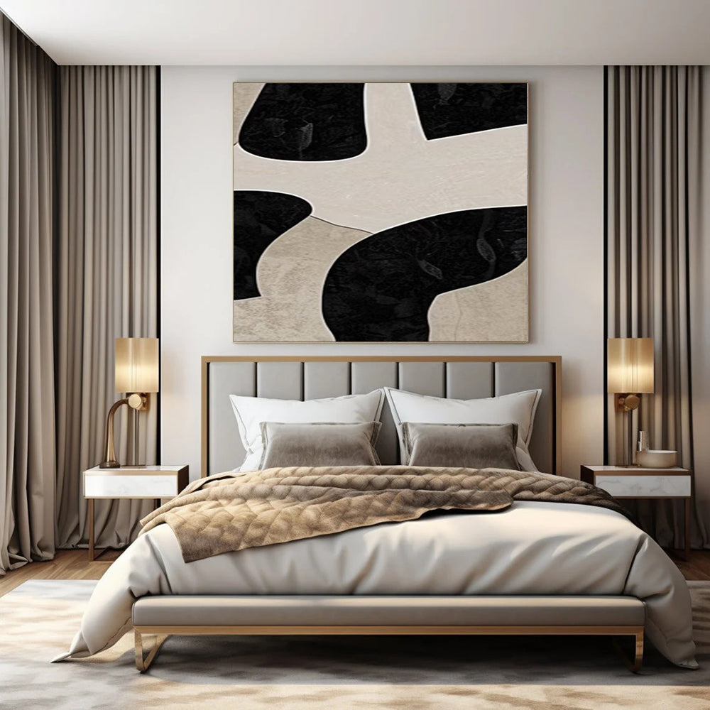 “Black - Beige Geometric Puzzle” – Abstract Geometric Painting CT1099