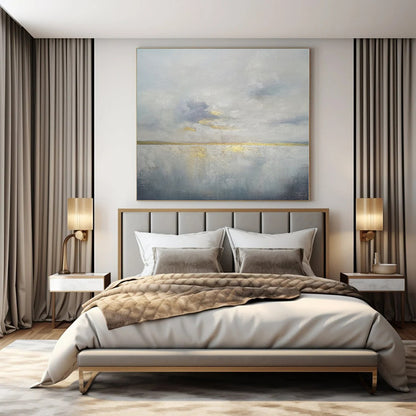 Grey - Gold Serene Landscape - Minimalist Landscape Acrylic Painting CT1398