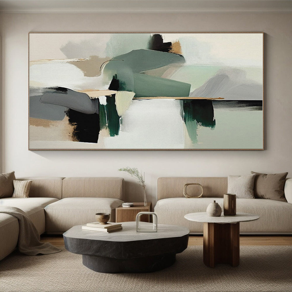 Muted Green, Gray & Beige Shapes, “Subtle Harmony” - Abstract Geometric Acrylic Painting CT0746