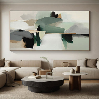 Muted Green, Gray & Beige Shapes, “Subtle Harmony” - Abstract Geometric Acrylic Painting CT0746