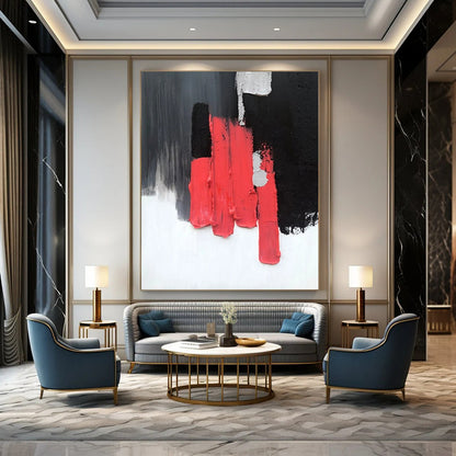 “Red, Black, White Blocks ‘Bold Simplicity’” - Abstract Impasto Painting On Canvas DTP394