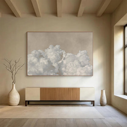 Fluffy Clouds and Beige Sky “Serene Skyward Clouds” Painting On Canvas DKH126